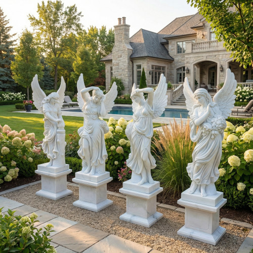 White Marble Four Seasons Angels H60 Inches Stand:H15.7 Inches  Ge21390