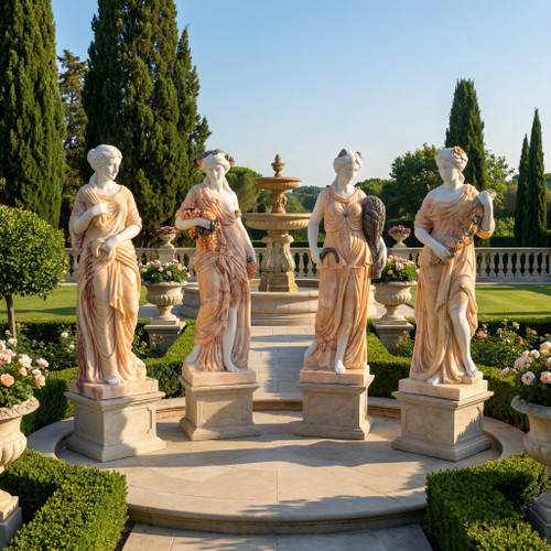 Multi Color Milk Marble Four Seasons Statues H63 Inches  Stand:H11.8 Inches  Ge21417