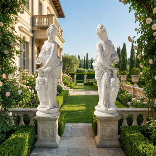 White Marble Pair of Classic French Ladies H68.9 Inches          Ge21437