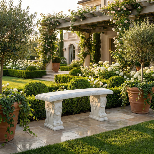 White Marble Garden Bench L48*H17.7*W13 Inches  Ge21443