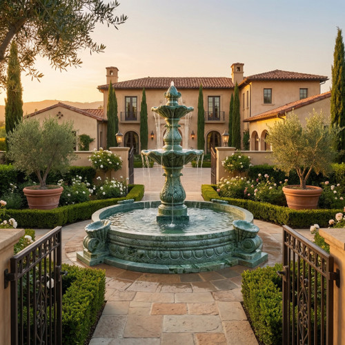 White Marble with Gray Accents 2 Tier Fountains H82.7 Inches  * D96.6 Inches      Ge21451