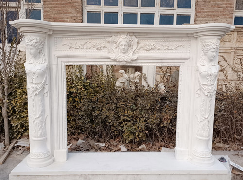 White Marble Carved Mantel L74.8*H51.2*W13.8 Inches        OPEN?L42.3*H36 Inches  Ge21456