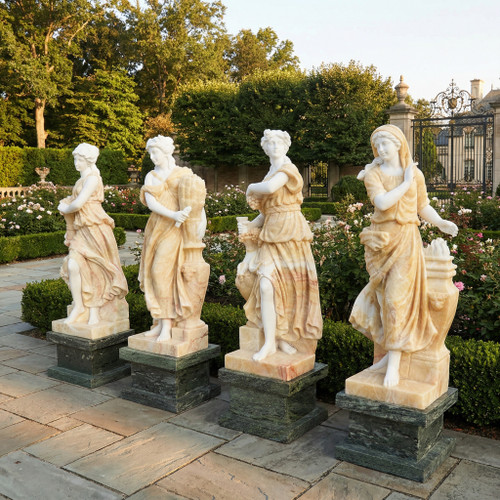 Multi Color Milk Marble Four Seasons Statues H47.3 Inches  Stand:H11.8 Inches  Ge21464