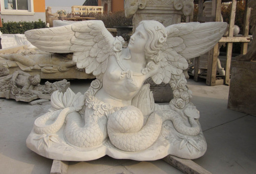 White Marble Winged Lady Table Base H29.5 Inches  Ge21498