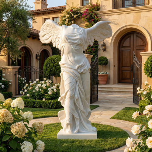 White Marble Winged Victory Statue H72 Inches  Ge21504
