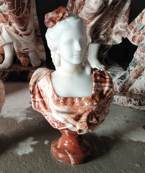Multi Color Milk Marble Lady Bust H23.6 Inches  Ge21560