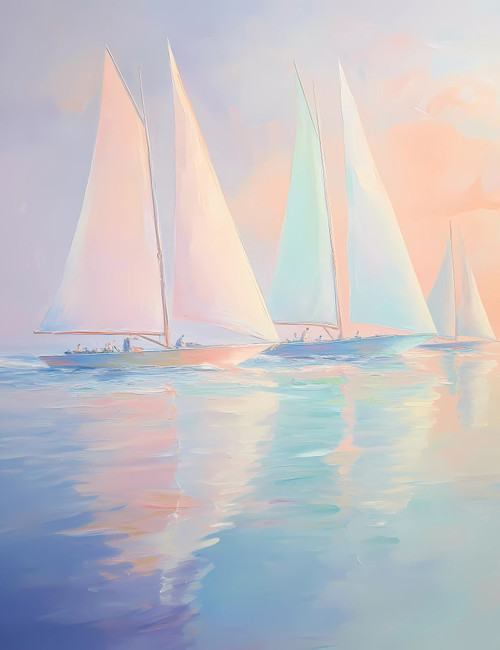 Baby Pink Blue Two Sailboats Giclee 36x48