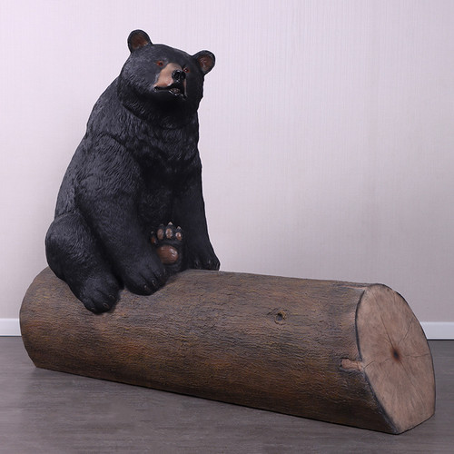 American Black Bear on Tree Trunk Sculpture