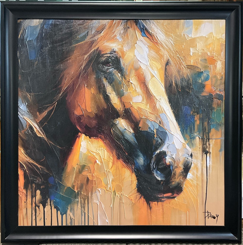 Framed Orange Horse Face Giclee 48x48