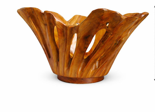 Organic Teak Wood Sculptural Vase Bowl