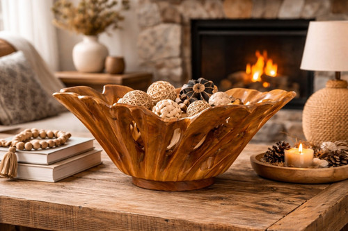 Organic Teak Wood Sculptural Vase Bowl