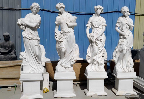 Set of 4 White Marble Four Seasons 79 Inches High