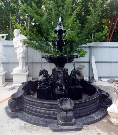 Black Marble Tier Fountain 95 Inches High x 118 Inches Deep