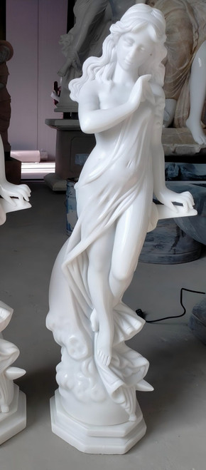 White Mbl Classical Draped Female Statue 32 Inches High
