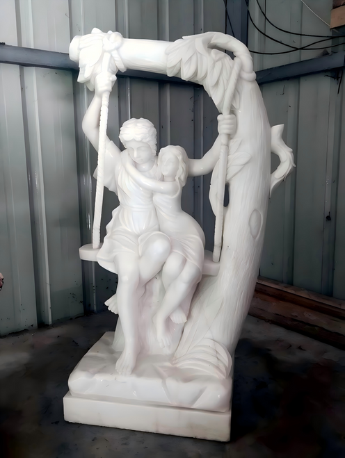 White Marble Classical Couple on Swing 39 Inches High