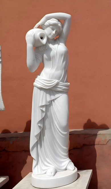 White Marble Classical Lady with Pot 63 Inches High