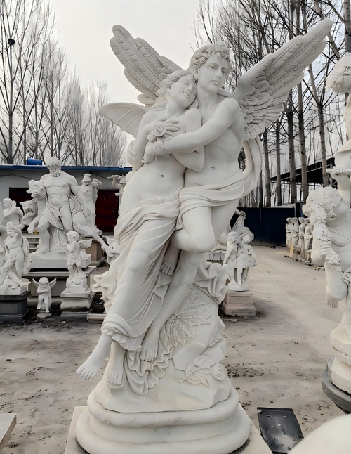White Marble Romantic Angels 75 Inches High