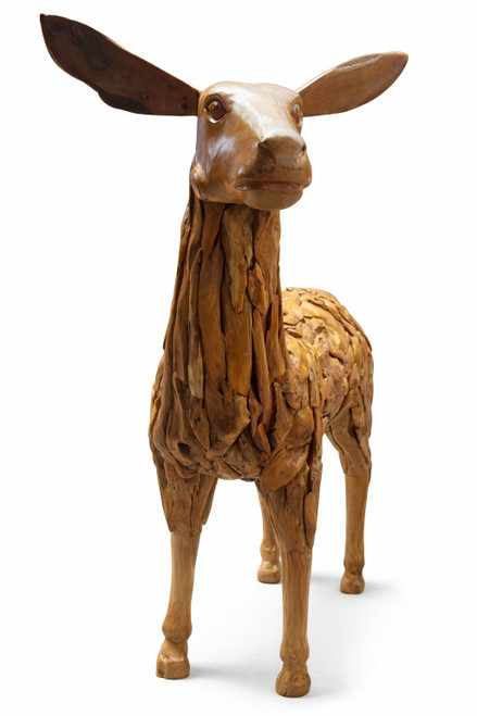 Handcrafted Teak Doe Sculpture