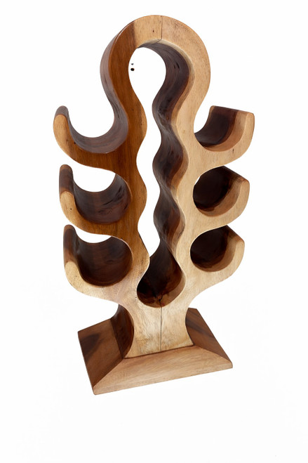 Abstract Suar Wood Wine Rack Sculpture