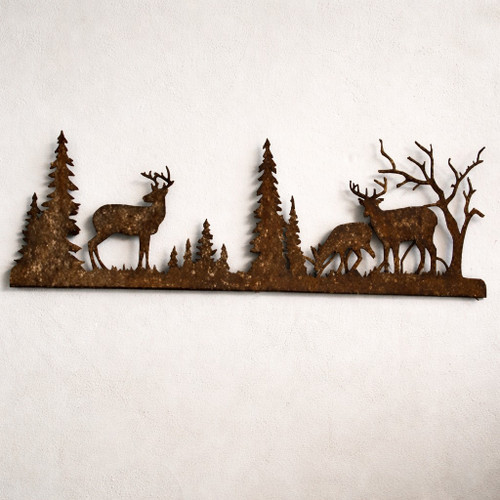 Timberline Silhouette Iron Deer and Pine Wall Art