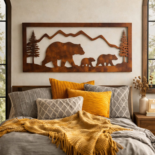 Evergreen Summit Bear Family Iron Wall Art