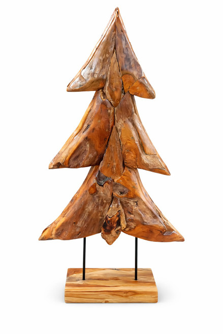 Rustic Teak Wood Tree Sculpture on Stand