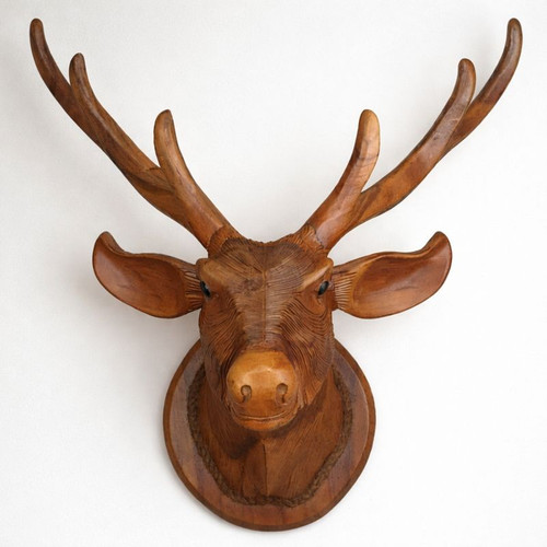 Medium Suar Deer Head Wall Sculpture