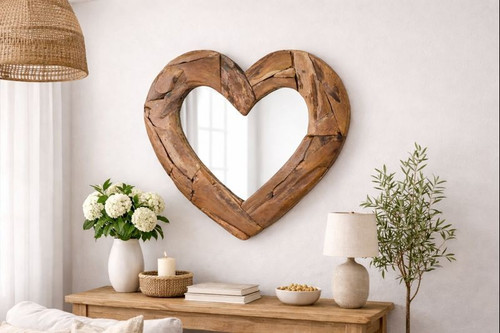 Handcrafted Teak Wood Heart Mirror