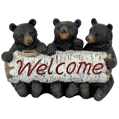 Small Woodland Bear Welcome Sign Statue