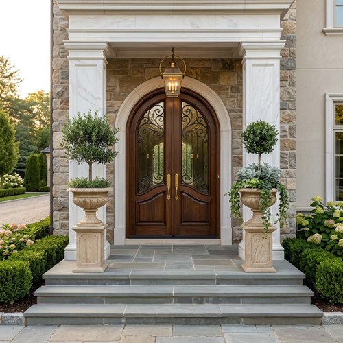 Classic Granite Urn Planters on Pedestals  Set of 2 Granite H49.6"*D18"
