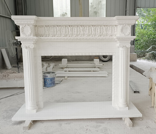 Classic White Marble Fireplace Mantel with Fluted Columns White Marble L68"*H54"*11"    OPEN:L42"*H31.5"