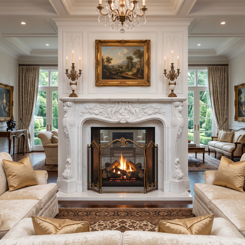 French Rococo Carrara Marble Fireplace Mantel Carrera Marble L74.8"*H52.3"*13.8"    OPEN:L48"*H35"