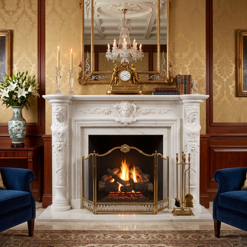Classical Roman Figure White Marble Fireplace Mantel White Marble L74.8"*H51.2"*13.8"    OPEN:L42.3"*H36"