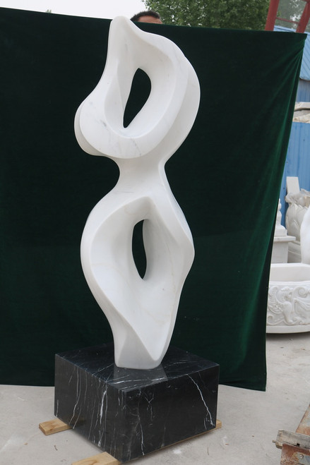 Abstract Infinity White Marble Sculpture on Black Marble Base White Marble H60.2"*L17.7"*W17.7"