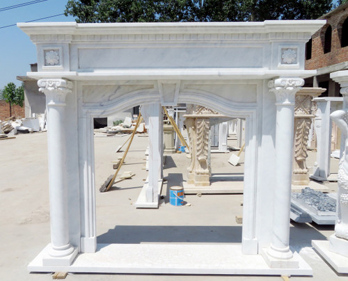 Neoclassical Column White Marble Fireplace Mantel White Marble L73.2"*H62.2"*13.8"    OPEN:L42"*H42"
