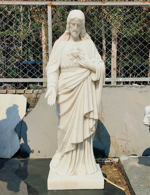 Sacred Heart of Jesus White Marble Statue White Marble H59"