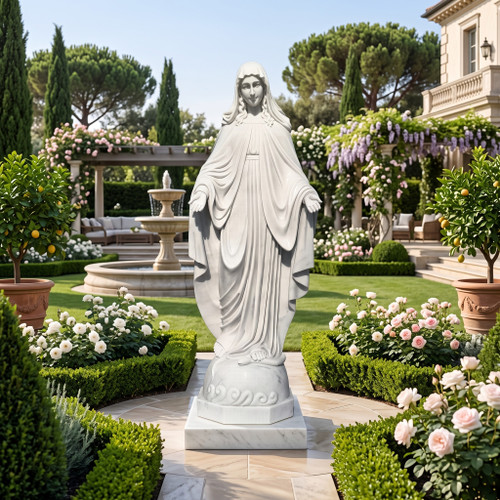 Our Lady of Grace White Marble Statue White Marble H63"        Stand:H39.4"