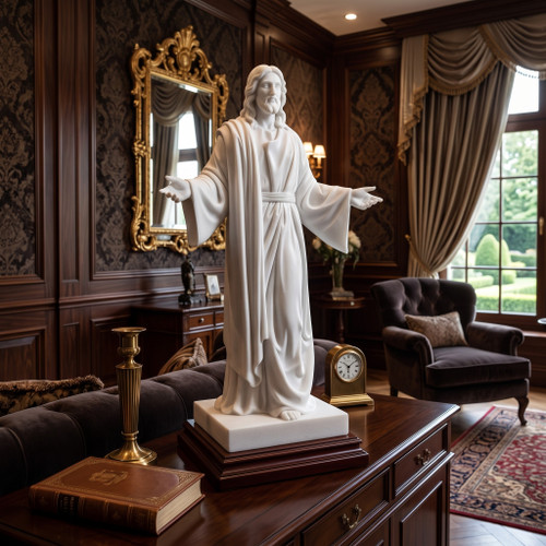 Sacred Heart of Jesus White Marble Statue White Marble H19.7