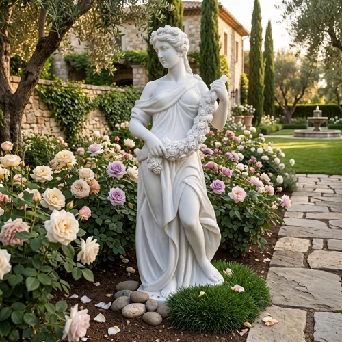 Classical Floral Maiden White Marble Statue White Marble H23.6