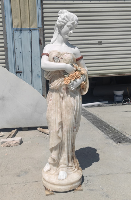 Lady with Roses Marble Statue Room Scene