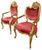 Red Pair of French Rococo Fireside Chairs Room Scene