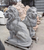 Pair Black Grey Stone Sitting Lions 47 Inches High