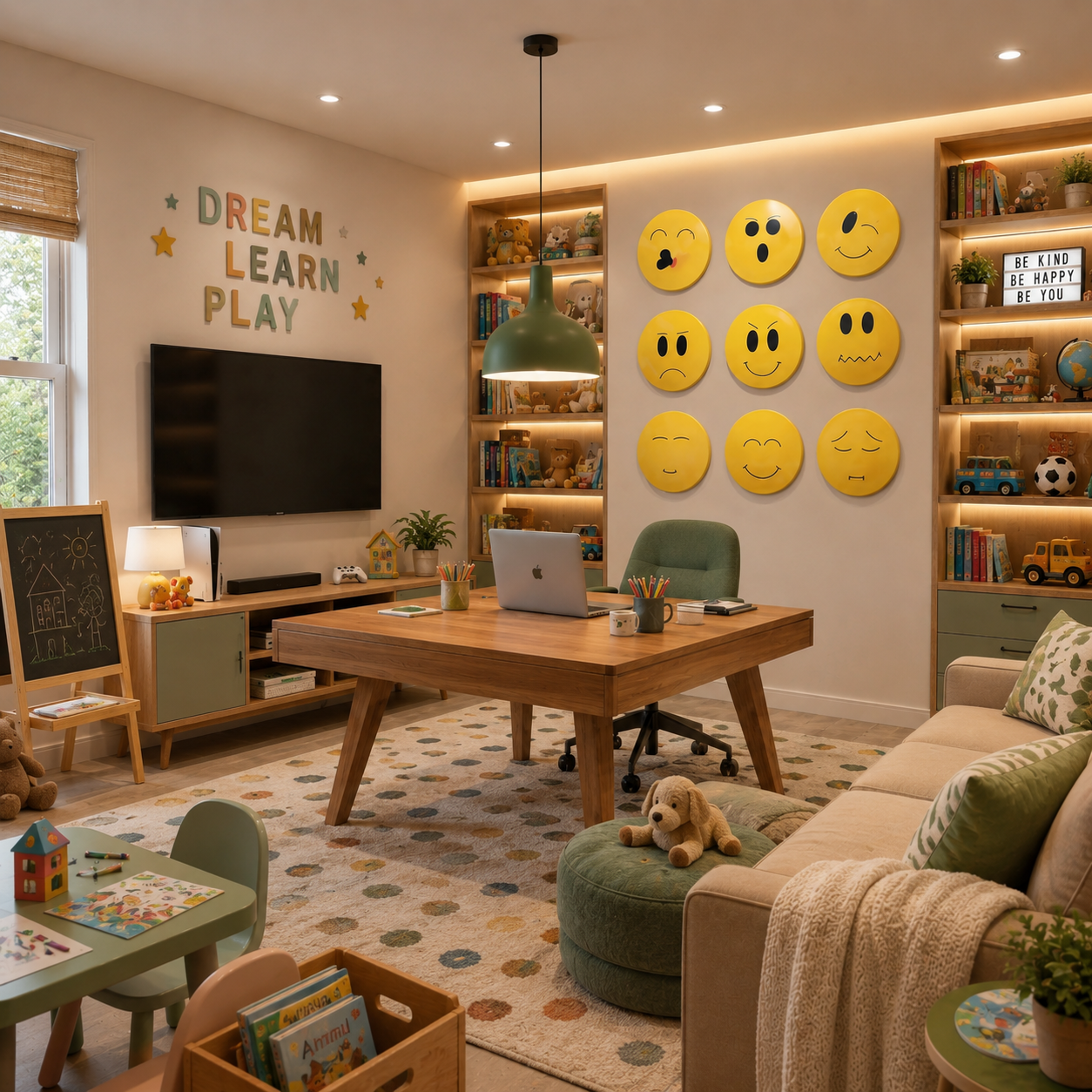 Emoji Set of 9 Wall Decor displayed in a playful kids study room