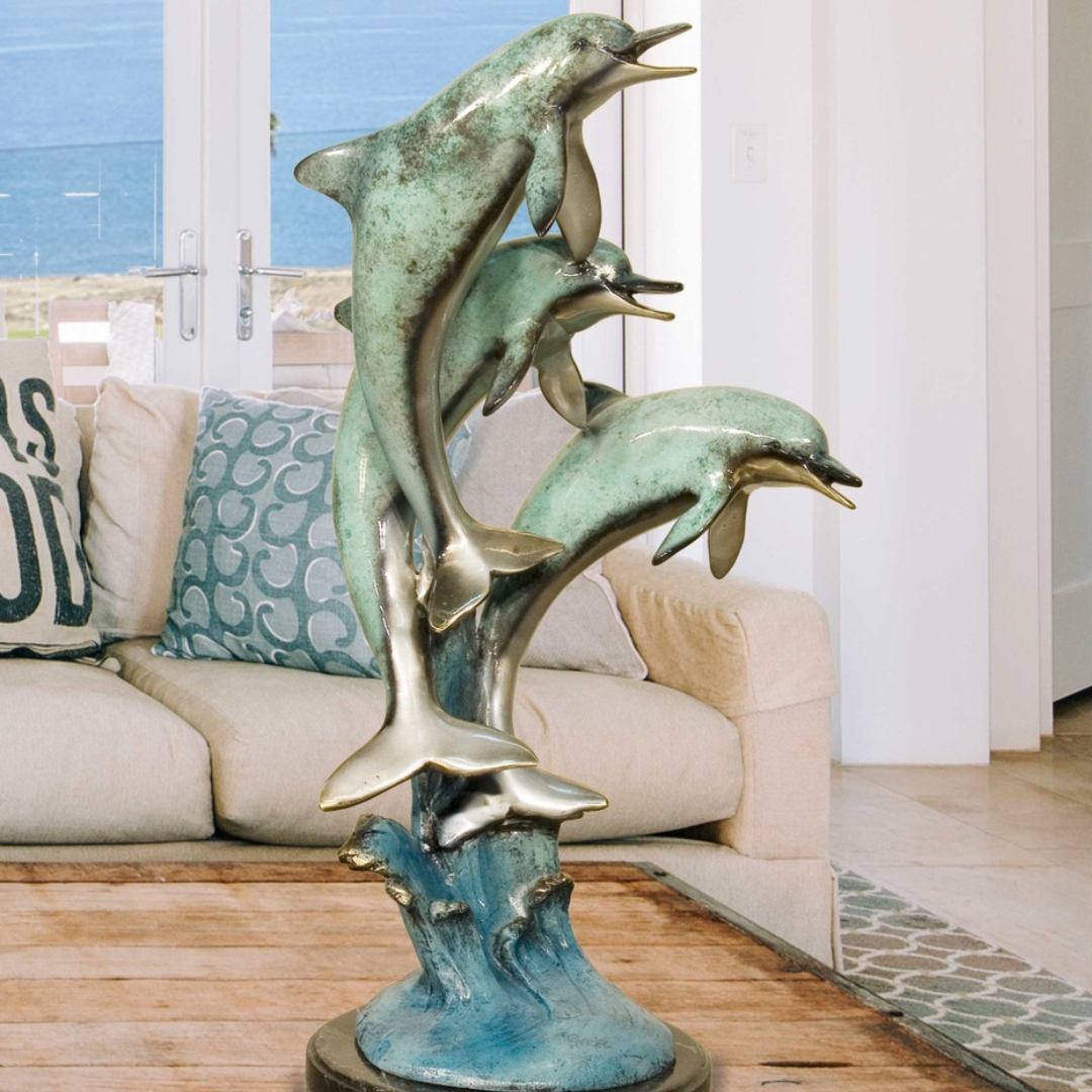Friends Three Jumping Dolphins on Marble Base 23 Inches Tall
