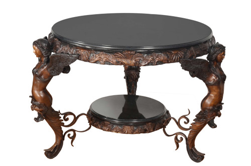 Roman Three Winged Lady Large Bronze Center Table Room Scene