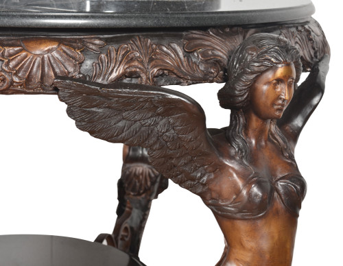 Roman Three Winged Lady Large Bronze Center Table Close Up Image