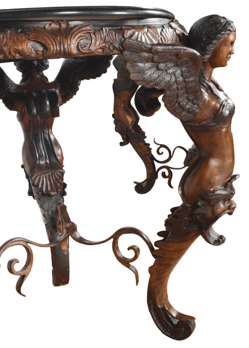 Roman Three Winged Lady Bronze Occasional Table Close Up Image