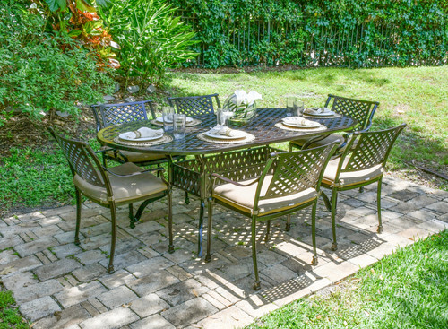 Savannah Outdoor Aluminum Oval Dining Table Room Scene
