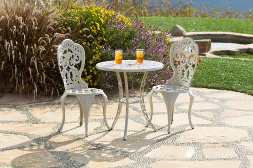 Fiesta Outdoor Aluminum Ecru 3 Piece Bistro Set Room Scene