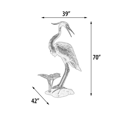Right Facing Natural Heron Sculpture Fountain Feature 70 Inches Tall Close Up Image